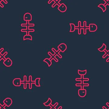 Red line Dead fish icon isolated seamless pattern on black background. Vector Stock Illustration