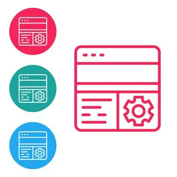 Red line Debugging icon isolated on white background. Debugging tool. Magnifying Stock-Illustration