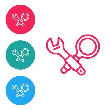 Red line Debugging icon isolated on white background. Debugging tool. Magnifying イラスト素材