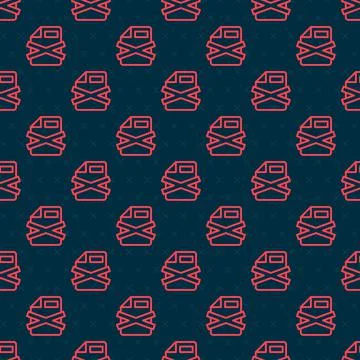 Red line Delete file document icon isolated seamless pattern on black background Stock Illustration