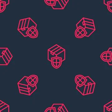 Red line Delivery security with shield icon isolated seamless pattern on black 스톡 일러스트