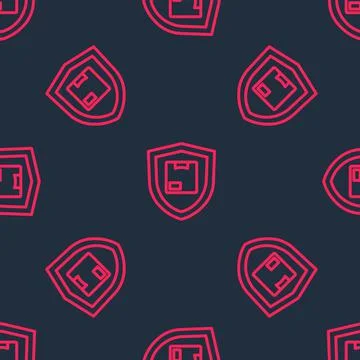 Red line Delivery security with shield icon isolated seamless pattern on black Stock Illustration