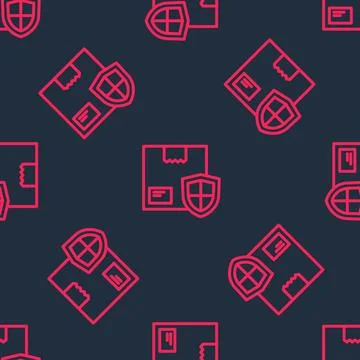 Red line Delivery security with shield icon isolated seamless pattern on black Stock Illustration