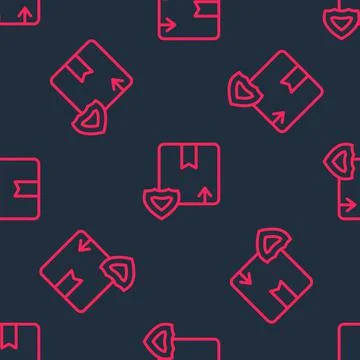 Red line Delivery security with shield icon isolated seamless pattern on black 스톡 일러스트