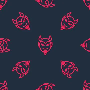 Red line Devil head icon isolated seamless pattern on black background. Happy Illustrazione stock