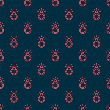 Red line Diamond engagement ring icon isolated seamless pattern on black Illustrazione stock