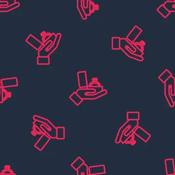 Red line Diamond engagement ring in a box icon isolated seamless pattern on Stock Illustration