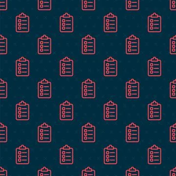 Red line To do list or planning icon isolated seamless pattern on black Illustrazione stock