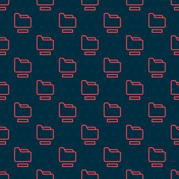 Red line Document folder icon isolated seamless pattern on black background.  Stock Illustration