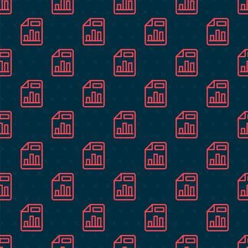 Red line Document with graph chart icon isolated seamless pattern on black Stock Illustration