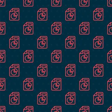 Red line Document with graph chart icon isolated seamless pattern on black Stock Illustration