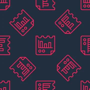 Red line Document with graph chart icon isolated seamless pattern on black Illustrazione stock