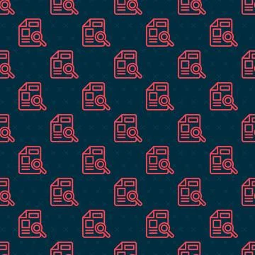 Red line Document with graph chart icon isolated seamless pattern on black .. Illustrazione stock