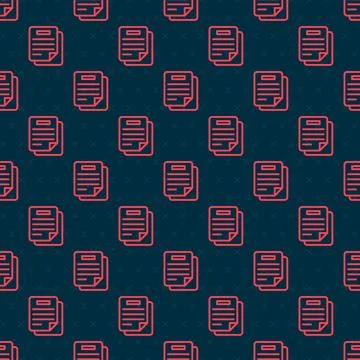 Red line Document icon isolated seamless pattern on black background. File ic イラスト素材