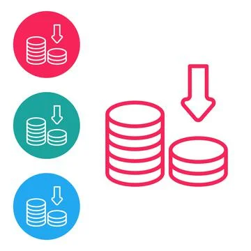 Red line Dollar rate decrease icon isolated on white background. Cost reduction 库存插图