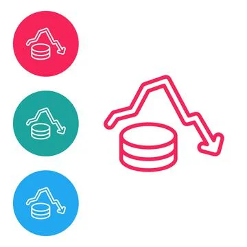 Red line Dollar rate decrease icon isolated on white background. Cost reduction 库存插图