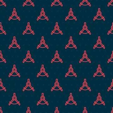 Red line Drawing compass icon isolated seamless pattern on black background Illustrazione stock