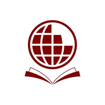 Red line drawing digital globe with open book vector illustration isolated on Stock Illustration