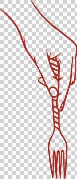 Red line drawing is showing hand gripping fork diagonally on transparent Stock Illustration