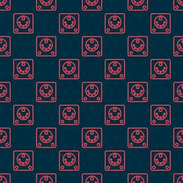 Red line Drum machine icon isolated seamless pattern on black background Illustrazione stock