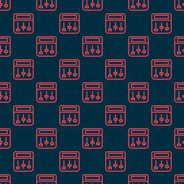 Red line Drum machine music producer equipment icon isolated seamless pattern on Stockillustratie