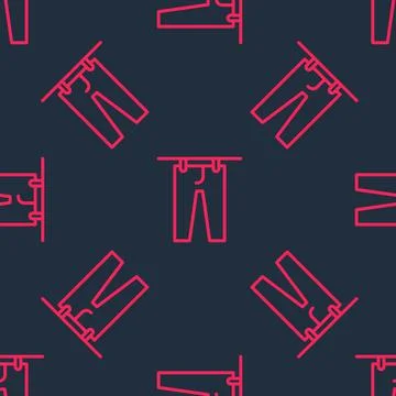 Red line Drying clothes icon isolated seamless pattern on black background. C Stock Illustration