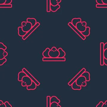 Red line Dumpling icon isolated seamless pattern on black background Stock Illustration