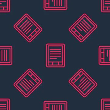 Red line E-Book reader icon isolated seamless pattern on black background Stock Illustration