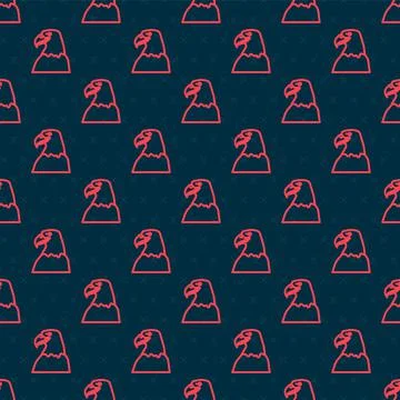 Red line Eagle head icon isolated seamless pattern on black background. Animal Illustrazione stock