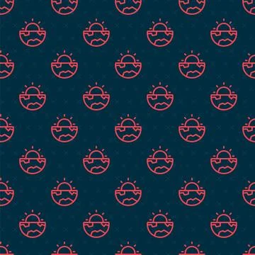 Red line Earth core structure crust icon isolated seamless pattern on black Stock Illustration