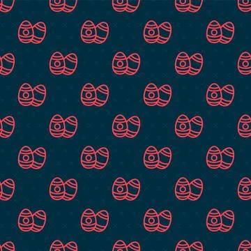 Red line Easter egg icon isolated seamless pattern on black background. Happy Stock Illustration