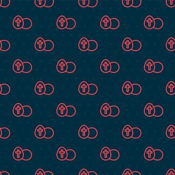Red line Easter egg icon isolated seamless pattern on black background. Happy Stock Illustration