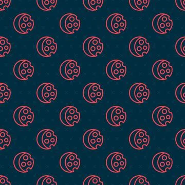 Red line Eclipse of the sun icon isolated seamless pattern on black background 스톡 일러스트