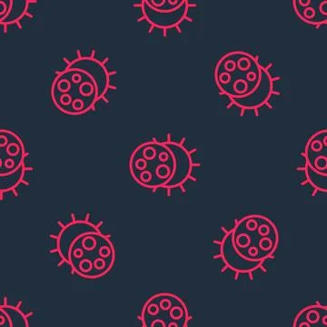 Red line Eclipse of the sun icon isolated seamless pattern on black background Stock Illustration