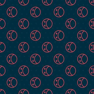 Red line Eclipse of the sun icon isolated seamless pattern on black background Stock Illustration