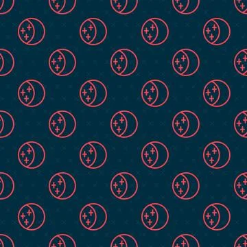 Red line Eclipse of the sun icon isolated seamless pattern on black backgro.. Illustrazione stock