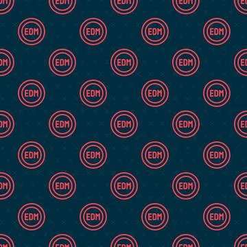Red line EDM electronic dance music icon isolated seamless pattern on black Stock Illustration