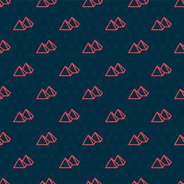 Red line Egypt pyramids icon isolated seamless pattern on black background Stock Illustration