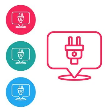 Red line Electric plug icon isolated on white background. Concept of connection Illustrazione stock