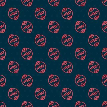 Red line Electric saving plug in leaf icon isolated seamless pattern on black Illustrazione stock