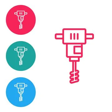 Red line Electrical hand concrete mixer icon isolated on white background Stock Illustration