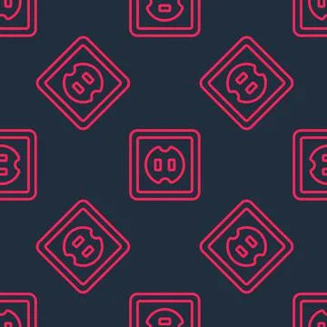 Red line Electrical outlet icon isolated seamless pattern on black background 스톡 일러스트