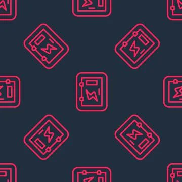 Red line Electrical panel icon isolated seamless pattern on black background イラスト素材