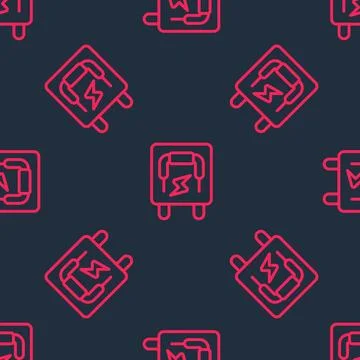 Red line Electrical panel icon isolated seamless pattern on black background Stockillustratie