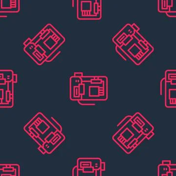 Red line Electronic computer components motherboard digital chip integrated イラスト素材