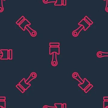 Red line Engine piston icon isolated seamless pattern on black background. Ca 스톡 일러스트