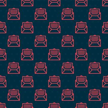 Red line Envelope icon isolated seamless pattern on black background. Email Illustrazione stock