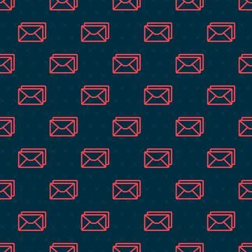 Red line Envelope icon isolated seamless pattern on black background. Email Illustrazione stock