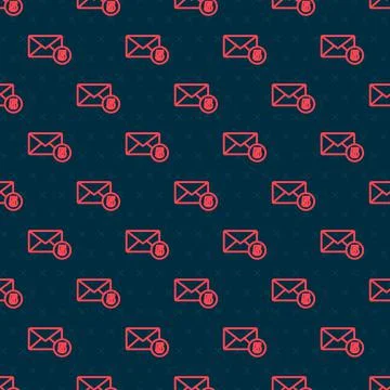 Red line Envelope icon isolated seamless pattern on black background. Received Stock Illustration