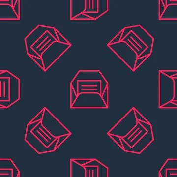 Red line Envelope icon isolated seamless pattern on black background. Received イラスト素材